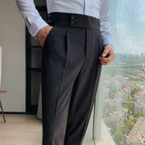 Men British Style Suits Pants New Male Solid High Waist Trousers High Quality Men Formal Slim Fit Business Casual Suit Pants aidase-shop