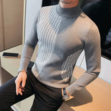 Aidase Men's Warm Winter Knit Sweaters Male Slim Fit Fashion Color Matching Plaid Pullover/Man High-neck Knitted Sweaters 4XL-M aidase-shop