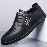 AIDASE  -  Men's Casual Leather Shoes Knot Business Leisure British Style round Toe Low Heel Anti-Slip Leather Lined Rubber Bottom aidase-shop