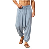 AIDASE  -  Men's Cotton Harem Trousers Baggy Hippie Casual Linen Yoga Trousers Deep Crotch Trouser with aidase-shop