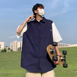 AIDASE  -  Japanese Retro Fake Two-piece Shirts For Men Summer Short Sleeve Patchwork Cargo Tee Shirt Y2K Streetwear Casual Loose Blouse aidase-shop