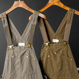 AIDASE  -  Men Loose Fit Bib Overalls Pockets Cargo Pants Hip Hop Golden Buttons Dungarees Casual Suspenders Jumpsuits aidase-shop