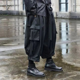 AIDASE  -  Men's Black Oversized Cargo Harem Pants - Multi-Pocket Dark Techwear Style aidase-shop