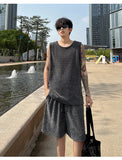AIDASE  -  Striped Men Two-piece New Summer Casual Sleeveless Round Neck Tank Top Drawstring Loose Shorts Fashion Male Sets aidase-shop