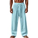 AIDASE  -  European and American New Cotton and Linen Loose Men's Loose Solid Color Casual Lace-up Trousers aidase-shop