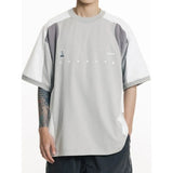 AIDASE  -  Oversized Summer New Japanese T-shirt Men Cotton Mesh Patchwork Printed Jersey Round Neck Loose Couple Short Sleeve Top Tees aidase-shop