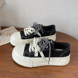 AIDASE  -  Hot Sale Women Thick Sole Canvas Shoes Vintage Fashion Students Breathable Lace-Up Sneakers Platform Black Sports Shoes aidase-shop