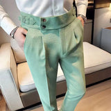 Aidase Fashion Slim Fit Waffle Pencil Pants Men Naples Suit Pant High Waist Button Business Casual Trousers High Quality Korean Pants aidase-shop
