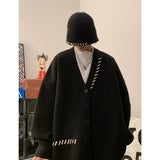 Aidase Striped Plush V-neck Sweater Men's Loose Casual Brushed Knit Trendy Couple Versatile Comfortable Harajuku High Street Cardigan aidase-shop