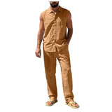 AIDASE  -  Suit Suits For Men Men'S Loose Fitting Beach Linen Casual Sleeveless Shirt And Straight Leg Trousers Suit Homecoming Men Attire aidase-shop