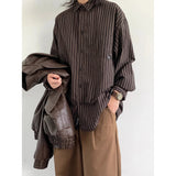 AIDASE  -  New Japanese Retro Vintage Striped Shirt Men Women Long Sleeve Loose Casual Oversized Blouse Spring Ins Trendy Top Streetwear aidase-shop