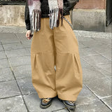 AIDASE  -  Men Pants Solid Color Button Loose Casual Wide Leg Trousers Men Streetwear Baggy Fashion Leisure Long Pants S-5XL aidase-shop