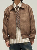 AIDASE  -  High Quality Mens Clothing Vintage Old Brown Pu Leather Coat Men's Fashion Zipper Jacket Spring and Autumn ropa hombre ropa