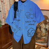 AIDASE  -  Men Shirt Printing Striped Lapel Short Sleeve Summer Male Tops Streetwear Loose 2025 Shirts Fashion Casual Men Clothing aidase-shop