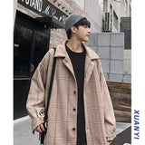 AIDASE  -  Checkered woolen coat men's autumn and winter thick jacket windbreaker Korean version trendy British medium long woolen coat aidase-shop