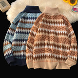 Aidase Neck Sweaters Men Geometric Trendy Traditional Baggy Long Sleeve Knitting Pullovers Harajuku Leisure Japanese Style Warm aidase-shop