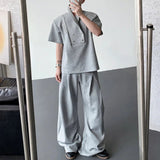 AIDASE  -  Simple Men's Two-piece Shawl Collar Short Sleeved Shoulder Pads Short Sleeved T-shirts Drawstring Loose Male Pants 9W3272 aidase-shop