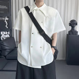 AIDASE  -  Simple Men's Shirt Niche Double-breasted Design Loose Casual Short-sleeved Solid Color Tops Summer New Tide aidase-shop