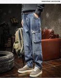 Aidase American Style Multi Pocket Denim Pants Men Spring Autumn Loose Straight Trouser Trendy Vintage Cargo Jeans Fashion Streetwear