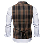 AIDASE  -  Trendy Sleeveless Slim Waistcoats Mens Spring Fashion Lapel Buttoned Plaid Striped Vest Jackets Men Casual Tie-up Suit Coat Male aidase-shop