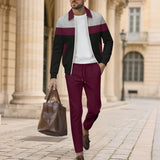 AIDASE  -  European American Autumn Men's New Color Block Cardigan Pocket Zipper Jacket Trouser Suit aidase-shop