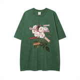 Aidase Vintage Flowers Graphic Print T-shirt Gothic Men Tshirts Washed Short Sleeved Man Tops Round Neck General Tee aidase-shop