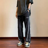 AIDASE  -  Summer Stripe Quick Drying Casual Pants Men Solid Patchwork Embroidery Elastic Waist Drawstring Pocket Loose Straight Trousers aidase-shop