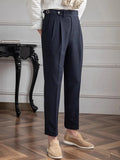 AIDASE  -  Naples Style Trousers Mens Casual Solid Color Pleated High Waist Trousers Spring Fall Trendy Men's Slim Fit Straight Pants aidase-shop