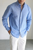 AIDASE  -  Casual Linen Cotton Cargo Shirt Men's Breathable Slim Fit Lapel Long Sleeve Top Spring Summer Retro Commute Linen Cardigan Light aidase-shop