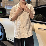 AIDASE  -  Fashion Men Shirt Summer New Embossed Hollow Out Mesh Design Short Sleeve Single-breasted Personality Male Blouse aidase-shop