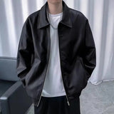 AIDASE  -  Leather Jacket For Men Solid Casual Turn Down Collar Pu Leather Motorcycles Jackets Autumn Male Loose Vintage Moto Biker Coats aidase-shop