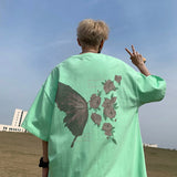 AIDASE  -  American Retro Butterfly Flower Printed T-shirt Loose Casual Round Neck Short Sleeve Couple Dress Half Sleeve Tops aidase-shop