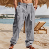 AIDASE  -  Vintage Loose Straight Linen Pants Men Daily Casual Linen Breathable Trousers 2025 Spring Summer Stylish Mens Striped Trousers aidase-shop