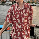 AIDASE  -  Men Clothing Summer Vintage Fashion Print Thin Hawaiian Vacation Beach Ice Silk Shirt High Street Short Sleeve Loose Casual Tops