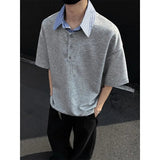 AIDASE  -  Korean Fashion Handsome Men T Shirts Turn Down Collar Design Short Sleeve Top Tees aidase-shop