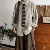 AIDASE  -  Butqiu Japanese Retro Forest System Plaid Long Sleeve Shirt Men Women Autumn Thin Loose Shirt Polyester Non-iron Loose Fit aidase-shop