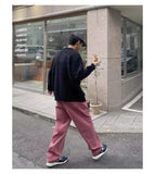 AIDASE  -  High Waist Straight Leg Raspberry Pink Denim Jeans Men Summer New Loose Wide Leg Floor-Length Pants Clean Washed Effect aidase-shop