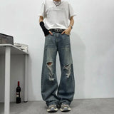 AIDASE  -  Summer New Ripped Men's Jeans 2025 Fashion Niche Design Straight-leg Loose Men Denim Pants High Street Menswear 21E6703 aidase-shop