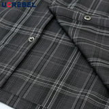 Aidase Letter Embroidery Loose Safari Short Sleeve Shirt Mens Summer Streetwear Lapel Casual Plaid Shirt Men