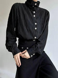 Aidase  Wrinkle Texture Sensation Shirts For Men Stand Collar Long Sleeve Loose Top Spring Autumn Vintage French Fashion Casual Shirt