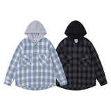 AIDASE  -  Spring Autumn Vintage New Fashion Men's Casual Trendy Loose Simple Basic Plaid Hooded Shirts Male Daily Long Sleeve Coat Clothes aidase-shop