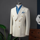 Aidase New Men's Suit One Piece Blazer Double Breasted Peaked Lapel Pinstripes Formal Tuxedo Work Wedding Groom Tailored Costume Homme aidase-shop