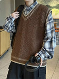 AIDASE  -  Loose Knitted Sweater Vest Twist Yarn V-neck College Style for Men And Women Autumn Winter Fashion Retro Layering Top aidase-shop
