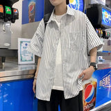 AIDASE  -  Striped Shirts for Men Summer Short Sleeve M-3XL  Hawaiian Shirt Men Three Color Turn-down Collar Casual Shirt Coat