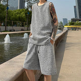 AIDASE  -  Striped Men Two-piece New Summer Casual Sleeveless Round Neck Tank Top Drawstring Loose Shorts Fashion Male Sets aidase-shop