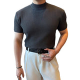 AIDASE  -  Men Summer Fashion Knitted Thin Ice Silk Slim Fit Short Sleeve T-shirt Man Business Causal Classic Retro T Shirt aidase-shop