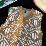 AIDASE  -  Fashion College Style Sweater Vest Men's V-neck Japanese Retro Knitted Sweater Daily Sleeveless Simple Jacquard Design aidase-shop
