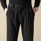 AIDASE  -  Korean Fashion Woolen Suit Pant Men Waist Button Straight Trouser Autumn Winter Business Casual Loose Light Mature Style Pants aidase-shop