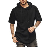 AIDASE  -  Men's Solid Color Short Sleeved Hoodie T-shirt Loose Hip-hop Curved Hem Side Zipper Casual T-shirt Men's Fashion