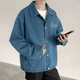 AIDASE  -  Pearl Hot Diamond Design Men's Jackets Lapel Letter Washing Single Breasted Casual Contrast Color Loose Male Coats aidase-shop